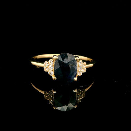 1.50 Ct Oval Mixed Cut Natural Corundum Sapphire 14K Gold Ring