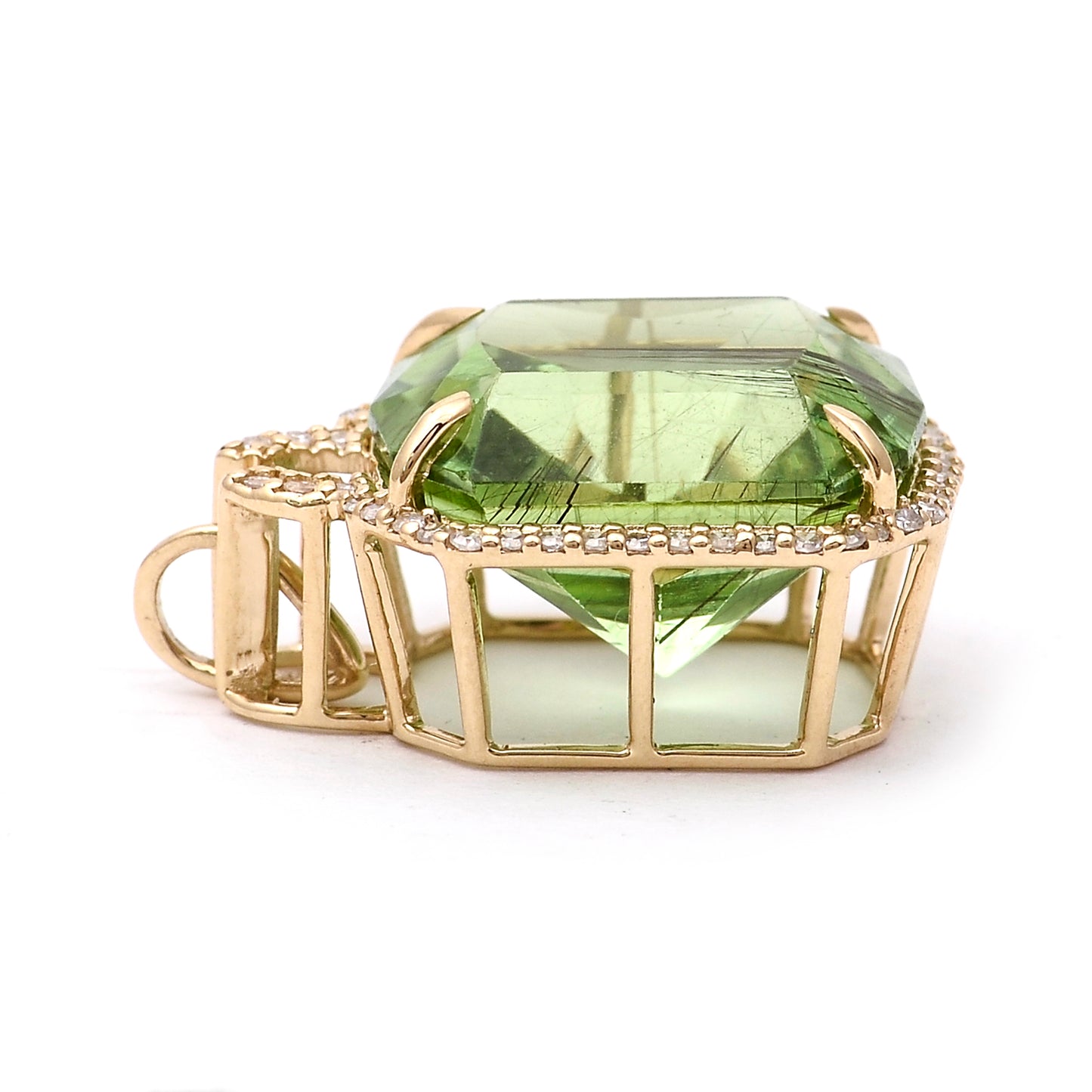 10.89 Ct Octagon Natural Eridot 14K Gold Pendant