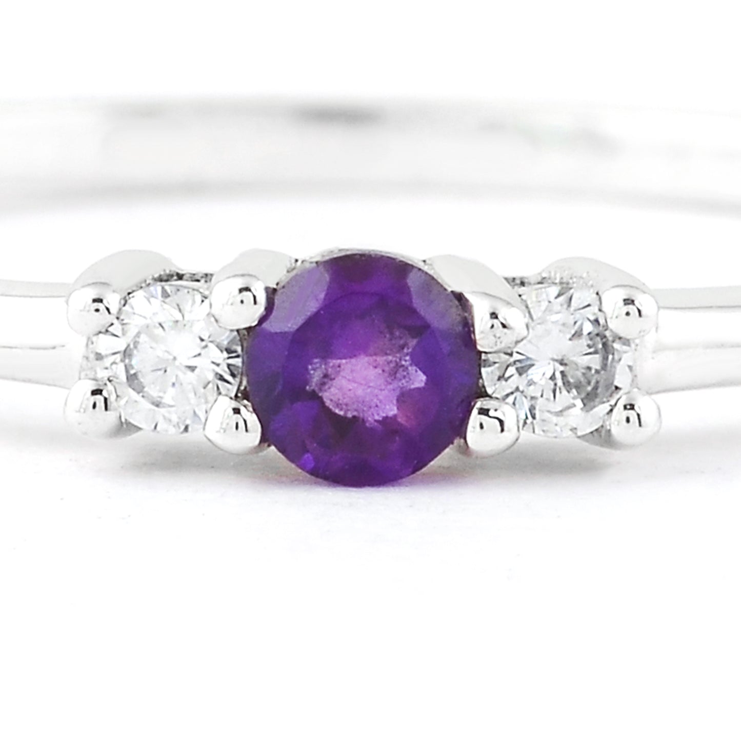 0.24 Ct Round Amethyst, Cubic Zirconia, 925 Sterling Silver Ring