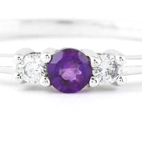 0.24 Ct Round Amethyst, Cubic Zirconia, 925 Sterling Silver Ring