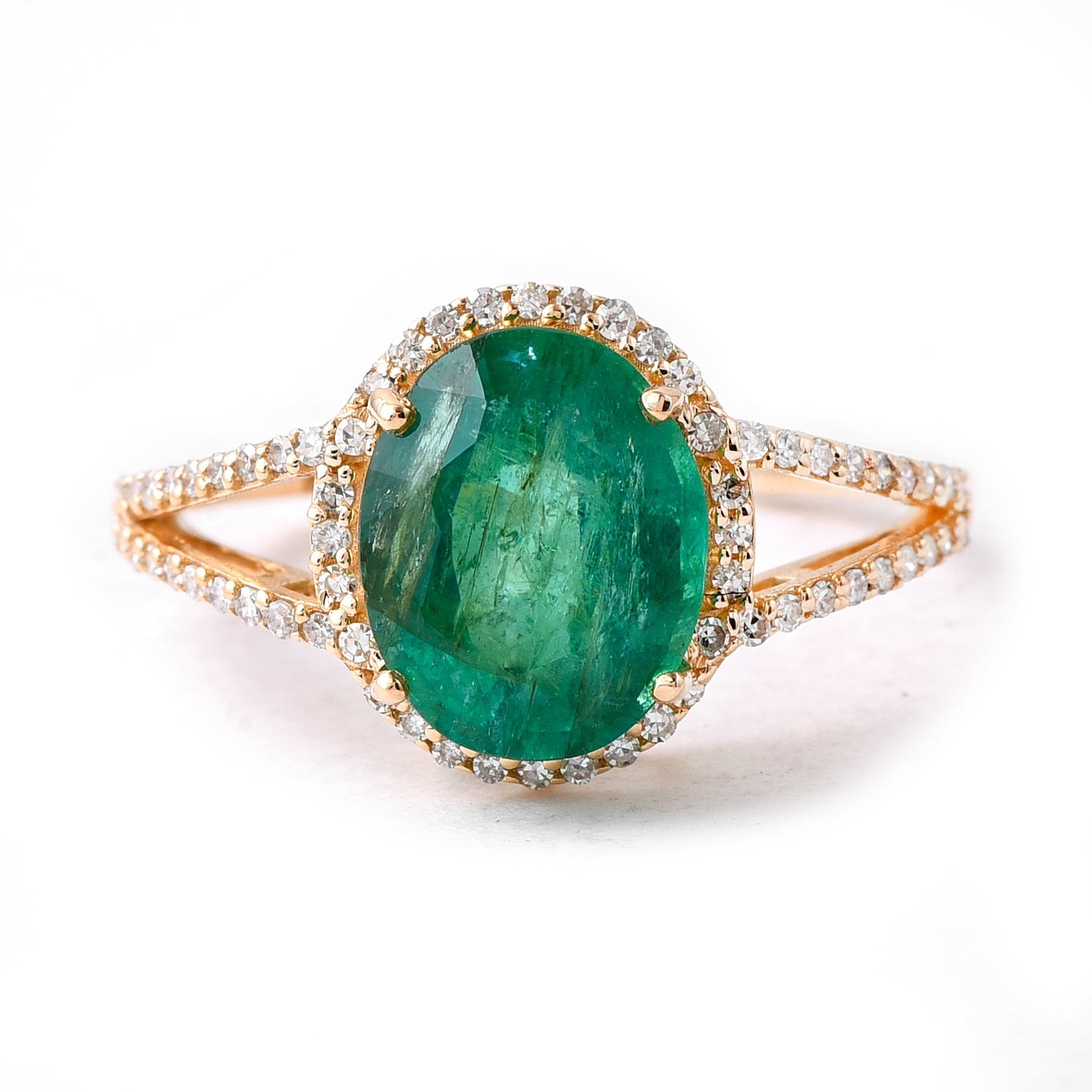 2.61 Ct Oval Mixed Cut Natural Emerald 14K Gold Ring