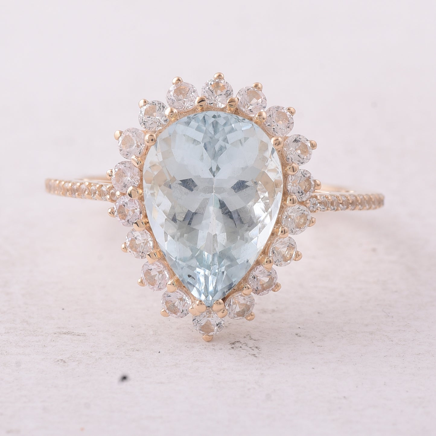 4.00 Ct Pear Aquamarine 9K Gold Ring