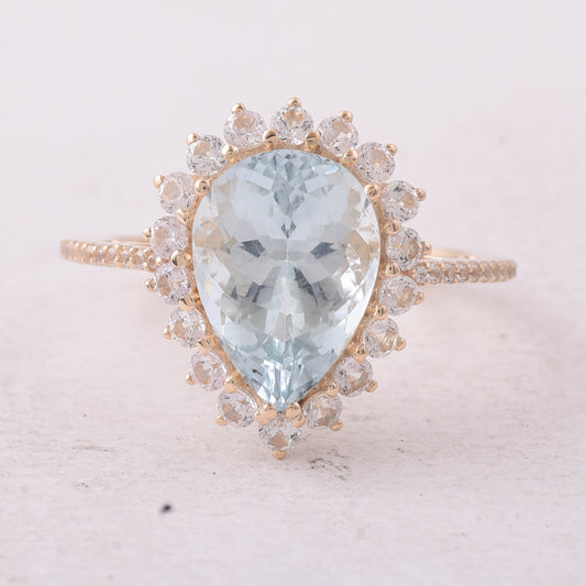 4.00 Ct Pear Aquamarine 9K Gold Ring