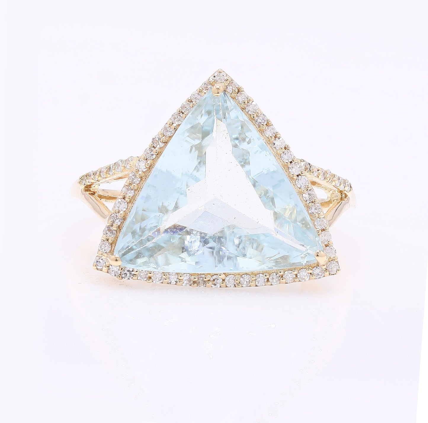 4.30 Ct Triangle Mixed Cut Natural Aquamarine 14K Gold Ring