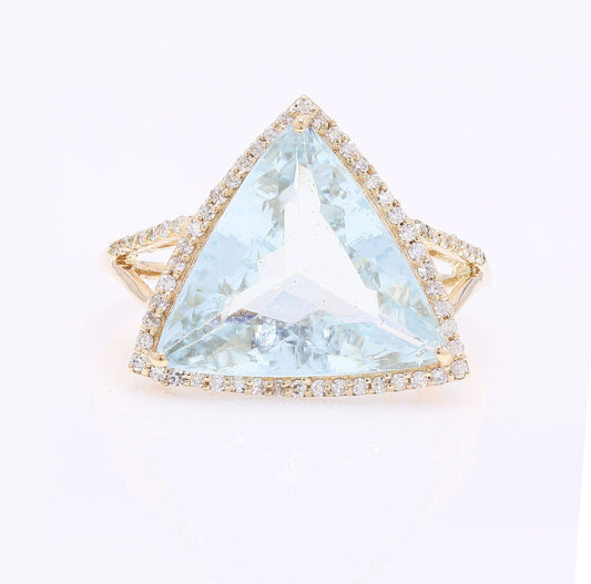4.30 Ct Triangle Mixed Cut Natural Aquamarine 14K Gold Ring