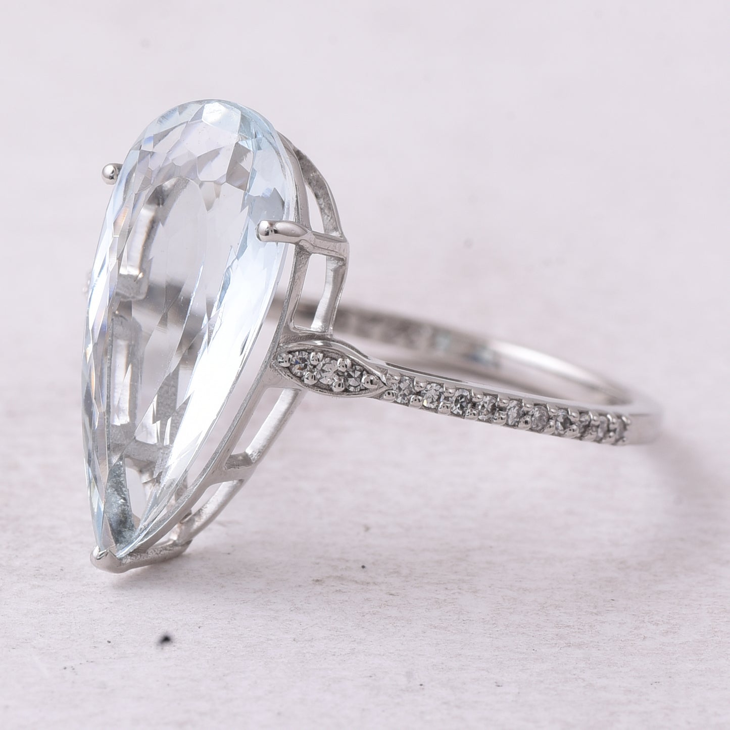 3.20 Ct Pear Mixed Cut Natural Aquamarine 950 Platinum Ring