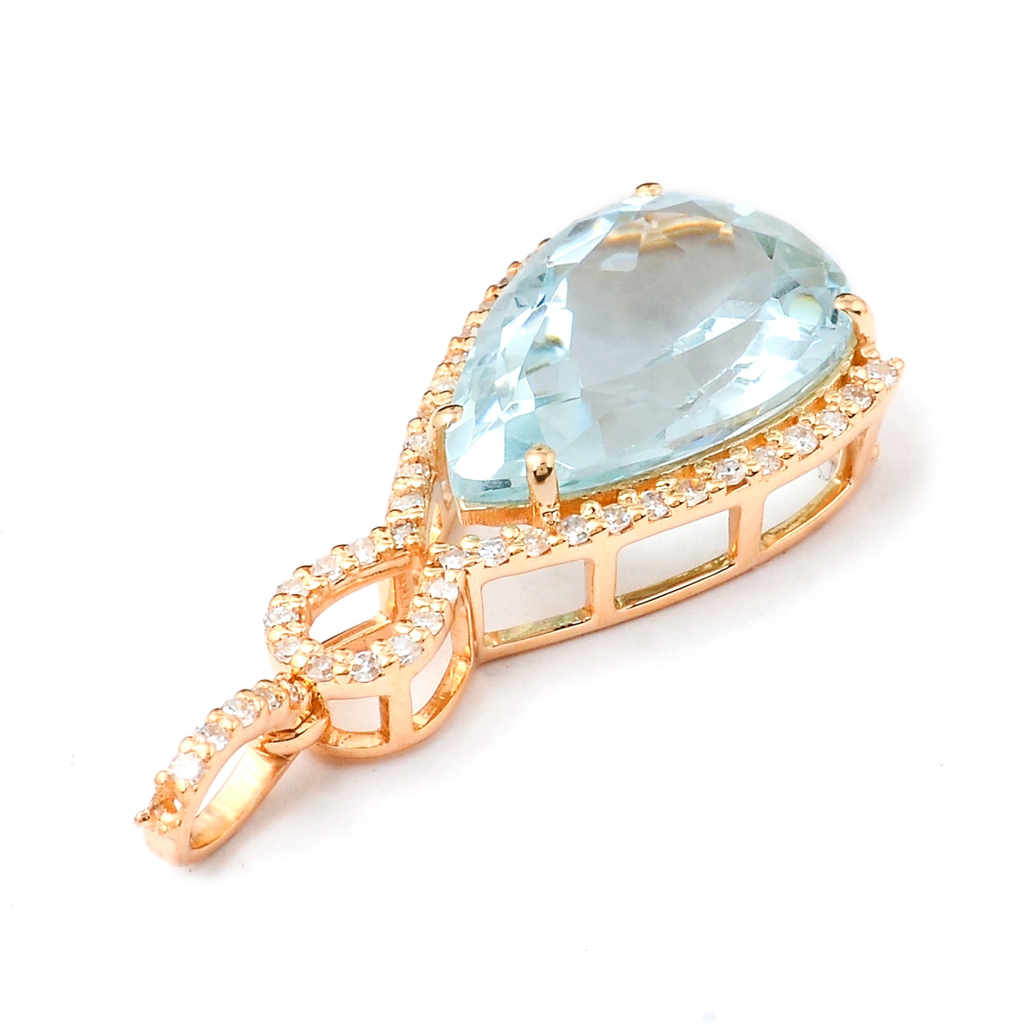 2.93 Ct Pear Mixed Cut Natural Aquamarine 14K Gold Pendant