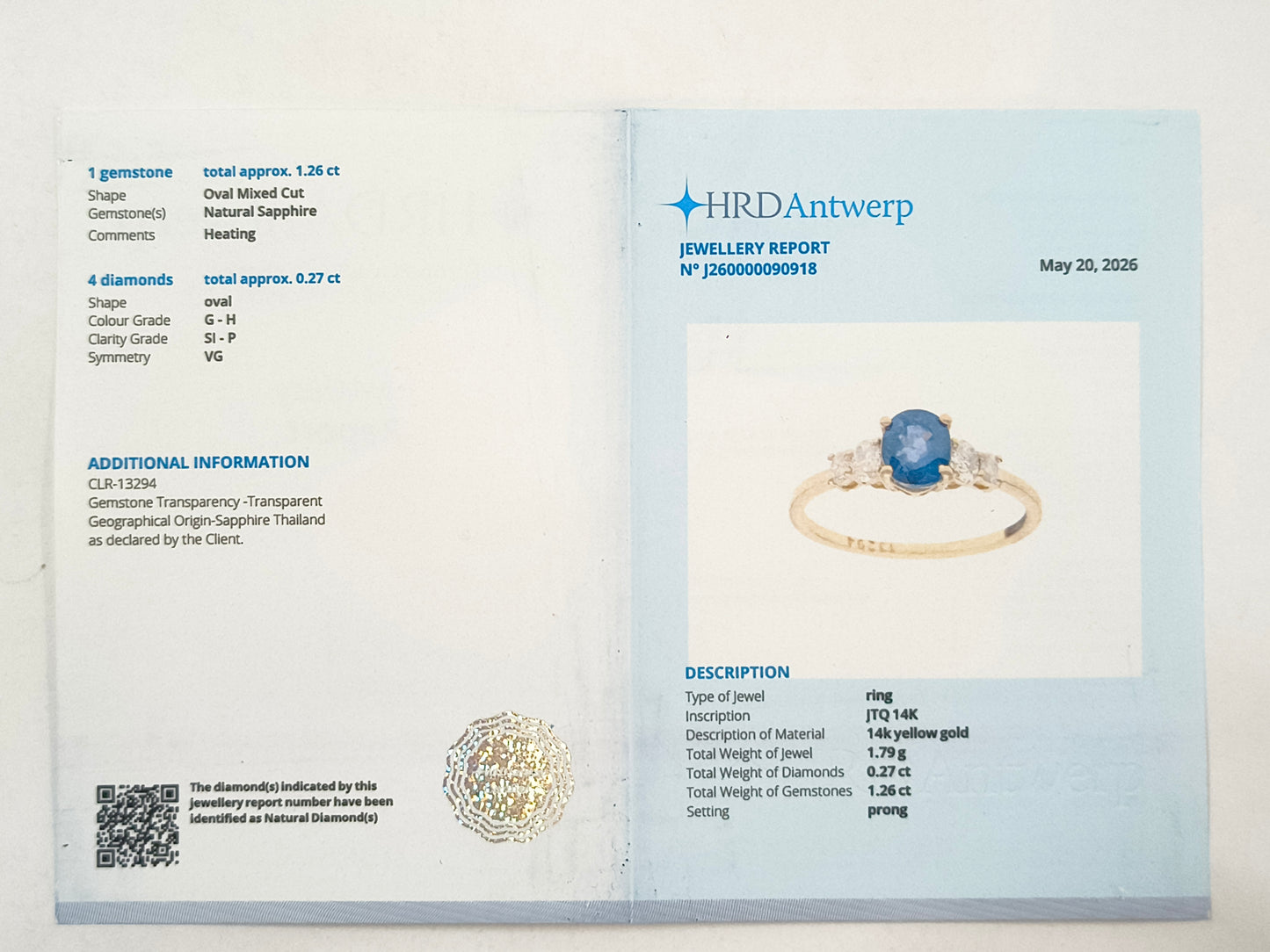 1.53 Ct Oval Sapphire 14K Gold Ring
