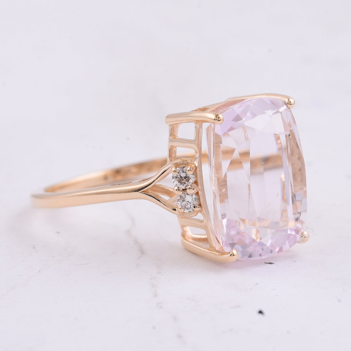 6.56 Ct Cushion Natural Kunzite 14K Gold Ring