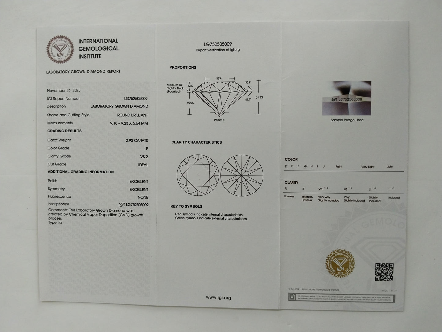 2.93 Ct Round Brilliant Lab Grown Diamond 950 Platinum Ring