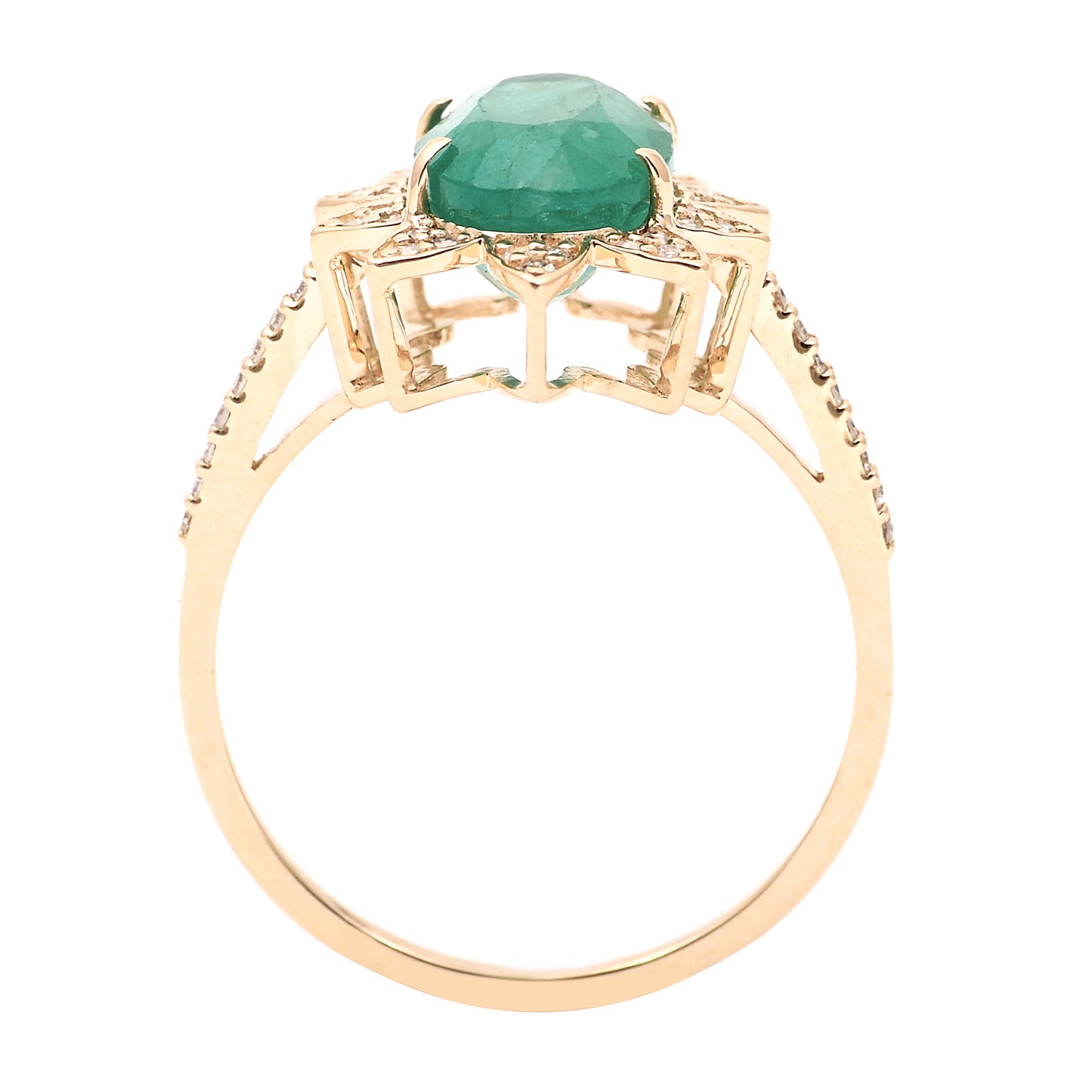 2.82 Ct Oval Mixed Cut Natural Emerald 14K Gold Ring