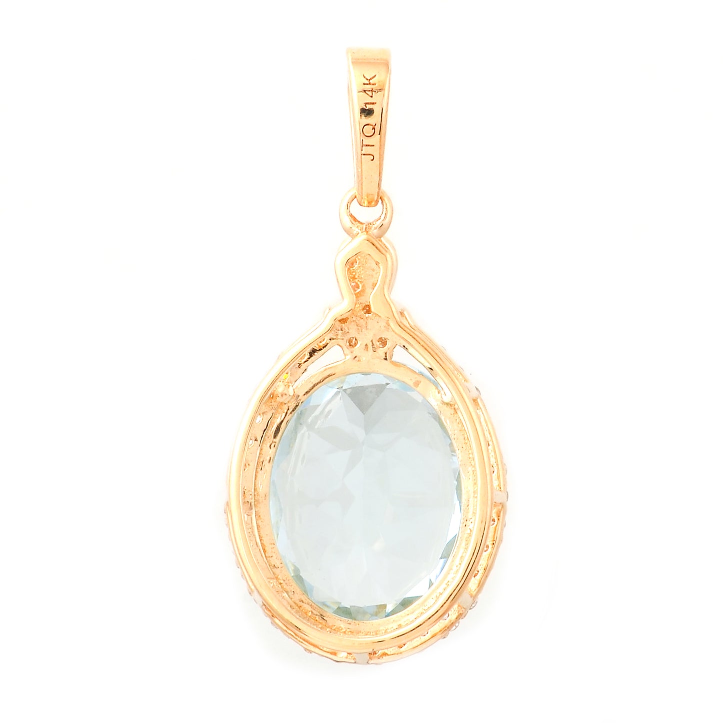 3.15 Ct Oval Mixed Cut Natural Aquamarine 14K Gold Pendant