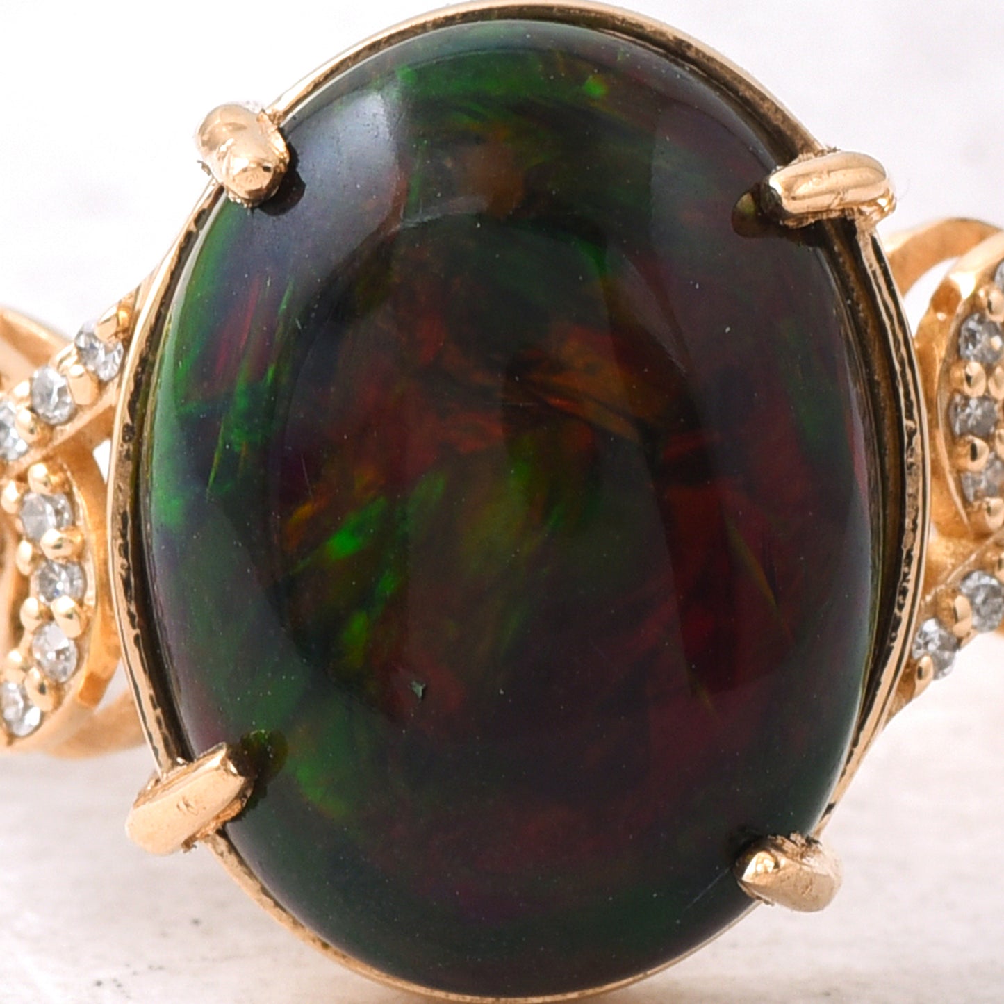 4.57 Ct Oval Cabochon Cut Natural Black Opal 14K Gold Ring