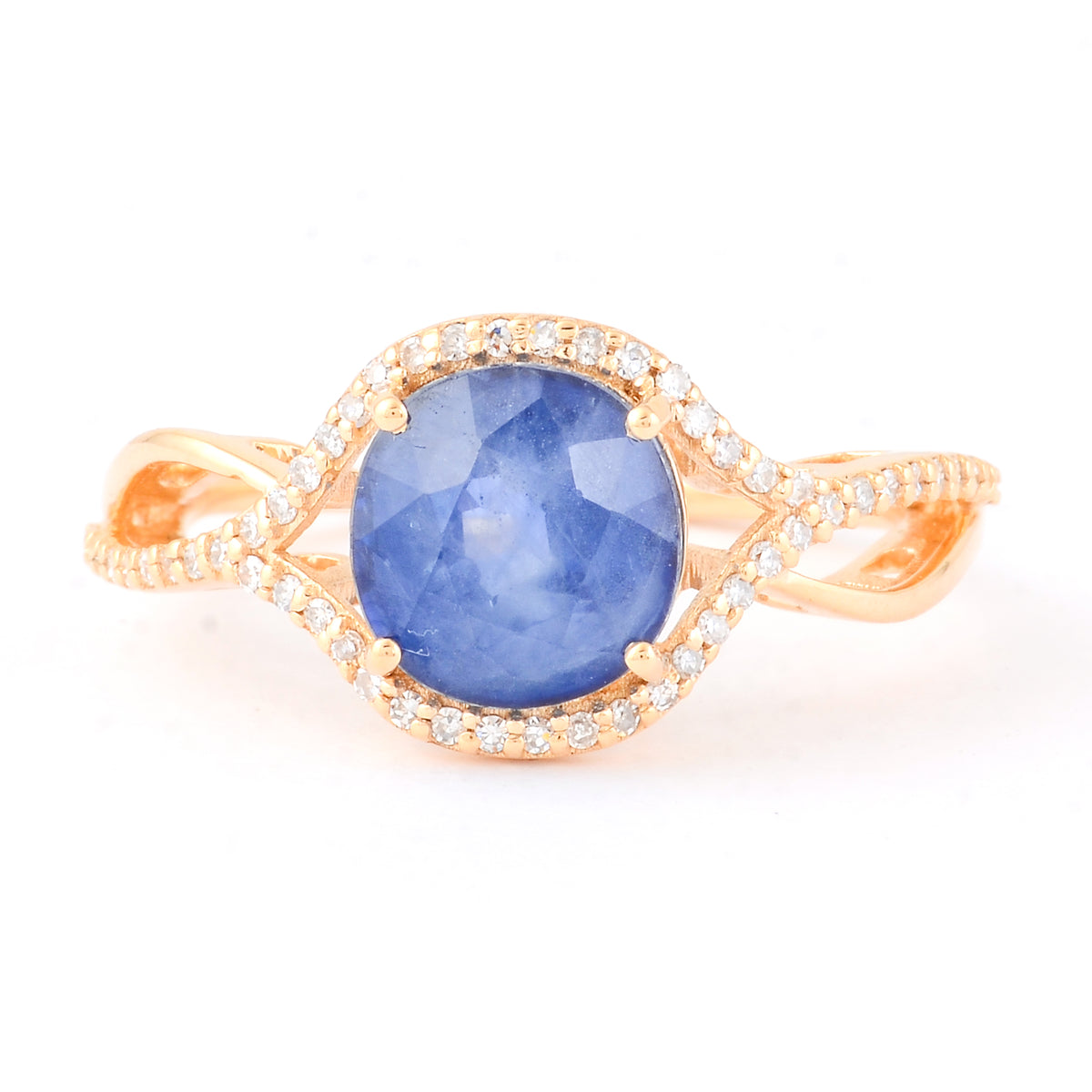 3.45 Ct Cushion Mixed Cut Natural Sapphire 14K Gold Ring
