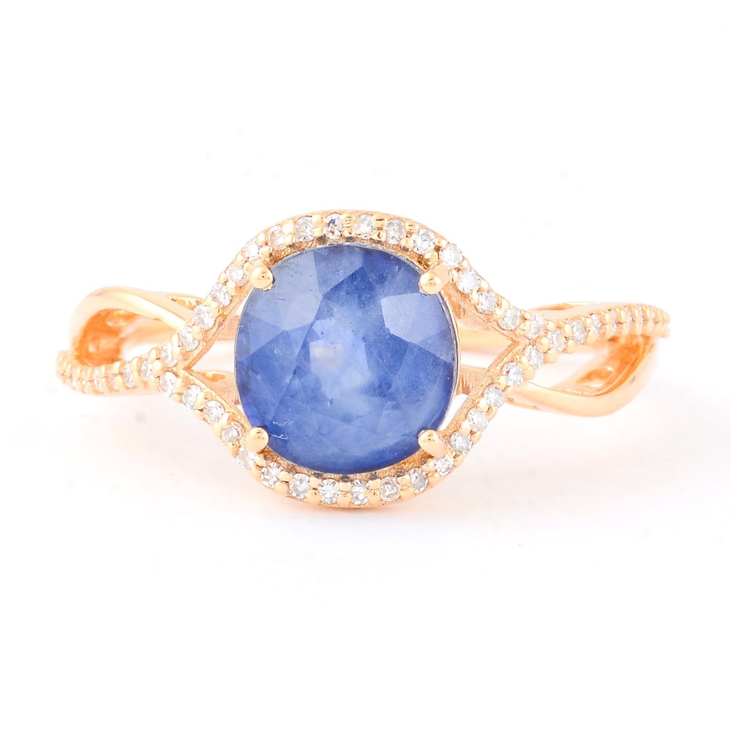 3.45 Ct Cushion Mixed Cut Natural Sapphire 14K Gold Ring