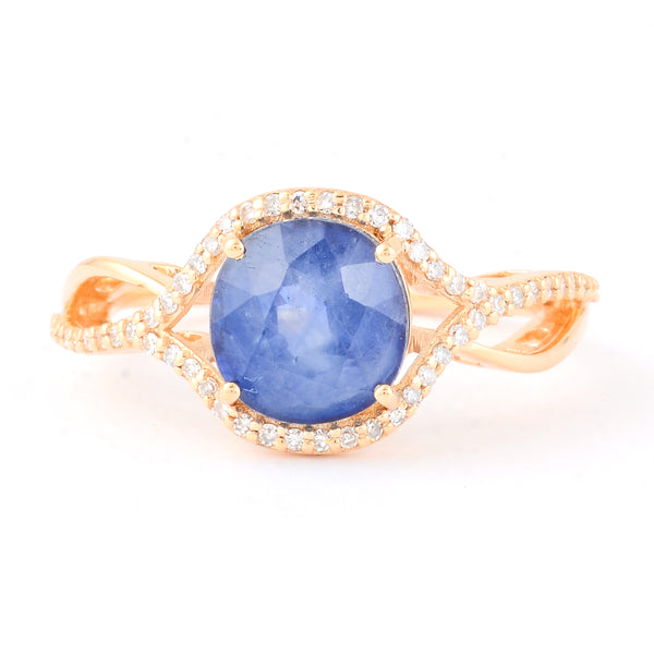 3.45 Ct Cushion Mixed Cut Natural Sapphire 14K Gold Ring