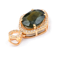 2.98 Ct Oval Mixed Cut Natural Green Sapphire 14K Gold Pendant