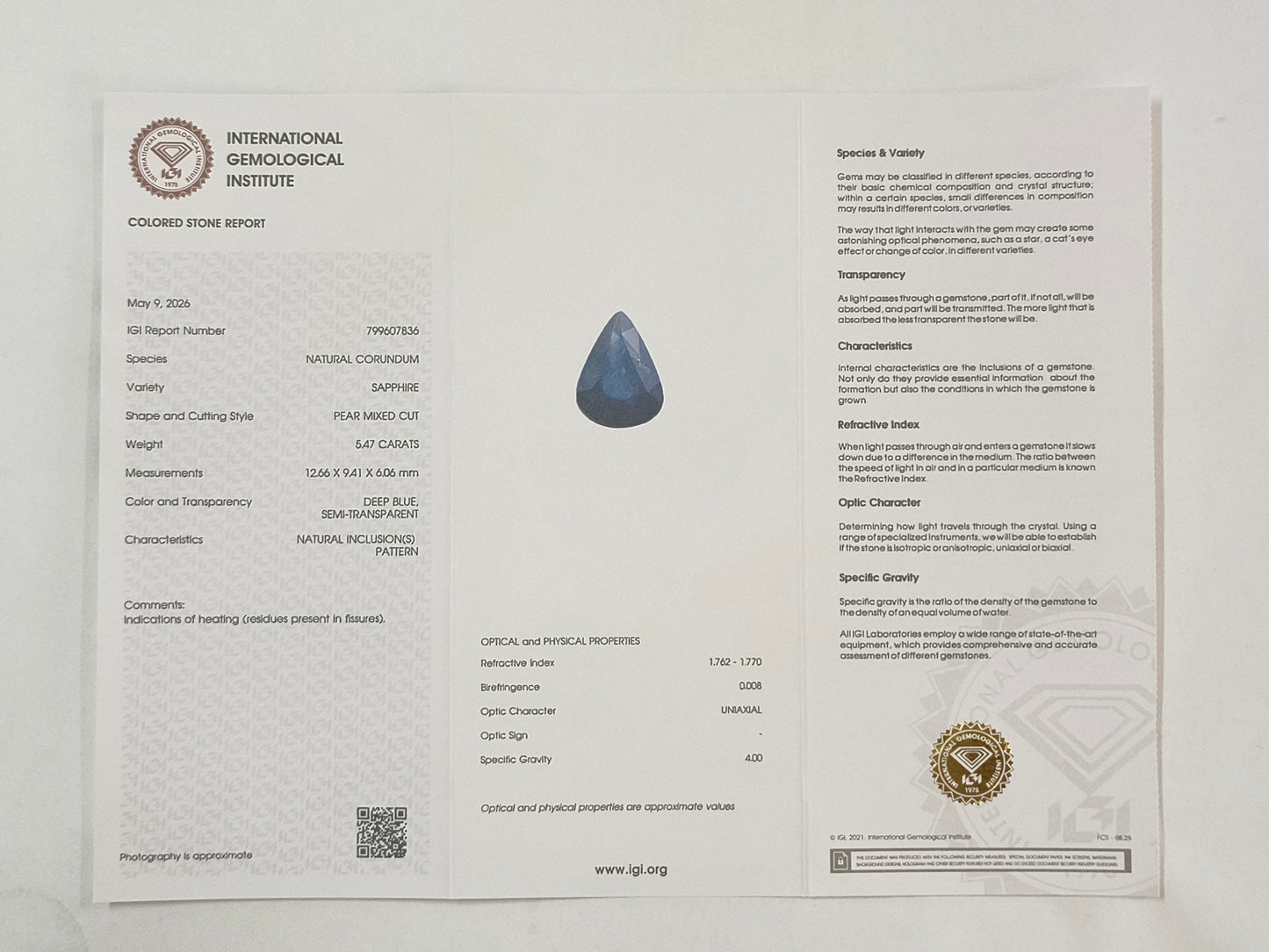 5.47 Natural Corundum Sapphire Pear Mixed Cut Gemstone