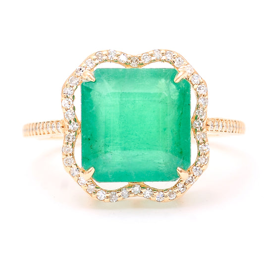 5.18 Ct Octagon Step Cut Natural Emerald 14K Gold Ring