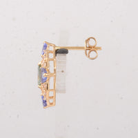 3.02 Ct Octagon Multi Sapphire 14K Gold Earrings