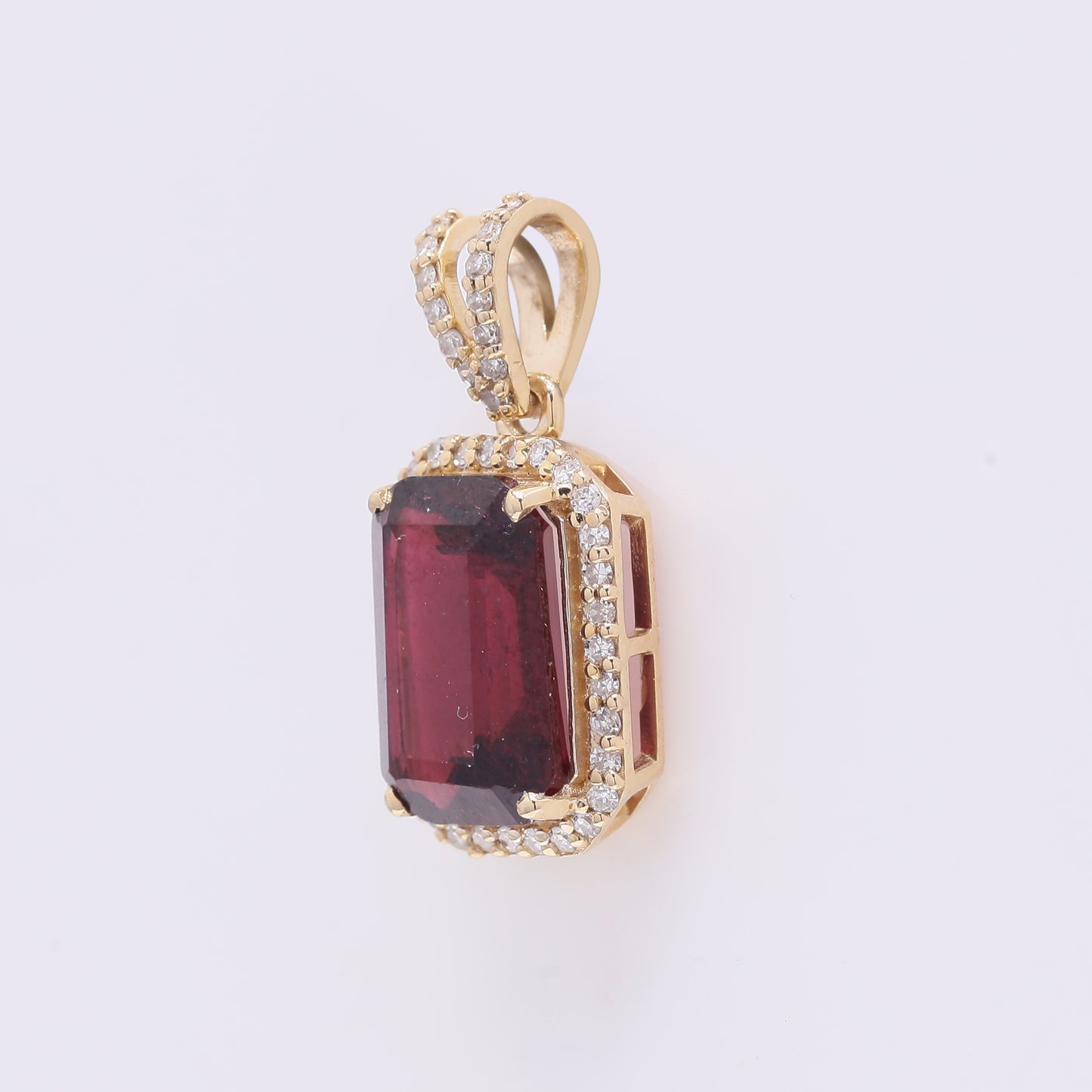 2.42 Ct Octagon Step Cut Natural Rubellite 14K Gold Pendant
