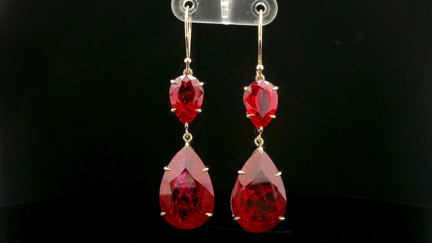 44.01 Ct Pear Lab Grown Ruby 14K Gold Earrings