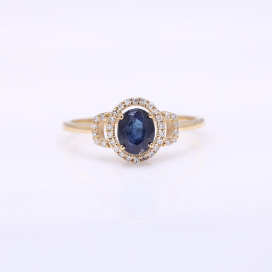 1.13 Ct Oval Mixed Cut Natural Sapphire 14K Gold Ring