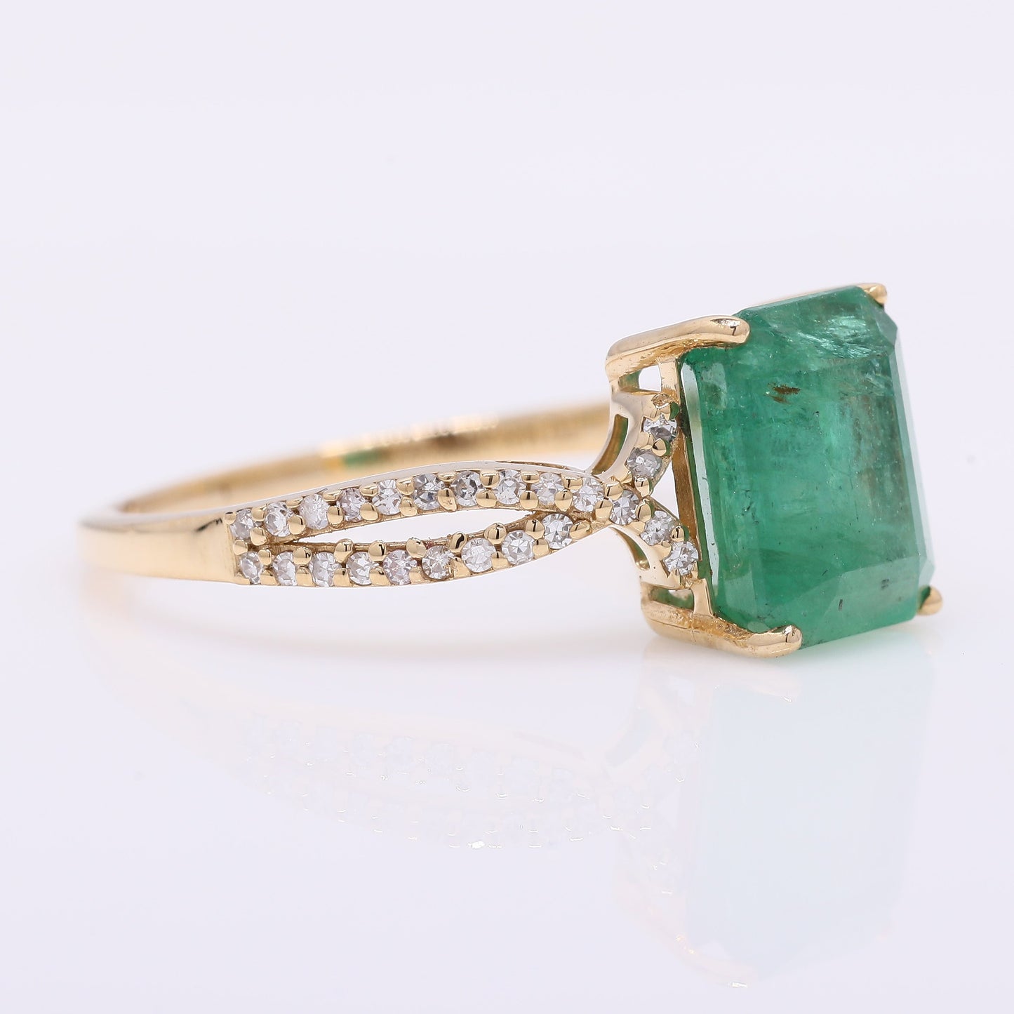 2.27 Ct Octagon Step Cut Natural Emerald 14K Gold Ring