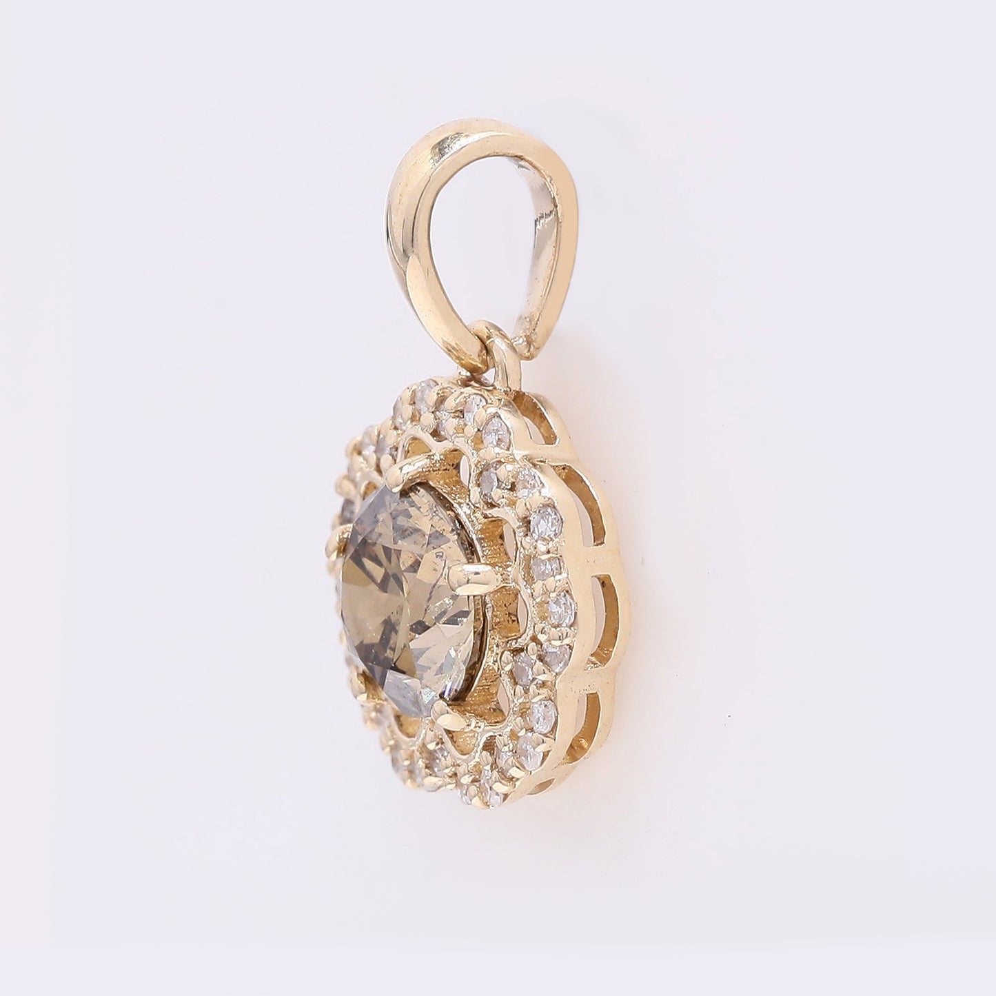 0.71 Ct Round Red Diamond 14K Gold Pendant