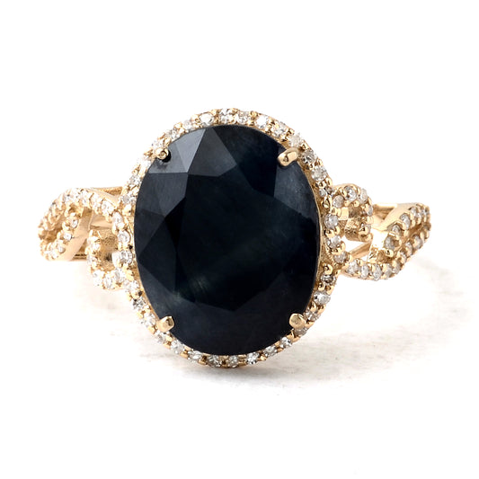 6.75 Ct Oval Mixed Cut Natural Corundum Sapphire 14K Gold Ring