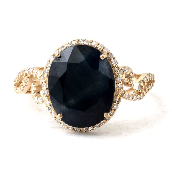 6.75 Ct Oval Mixed Cut Natural Corundum Sapphire 14K Gold Ring
