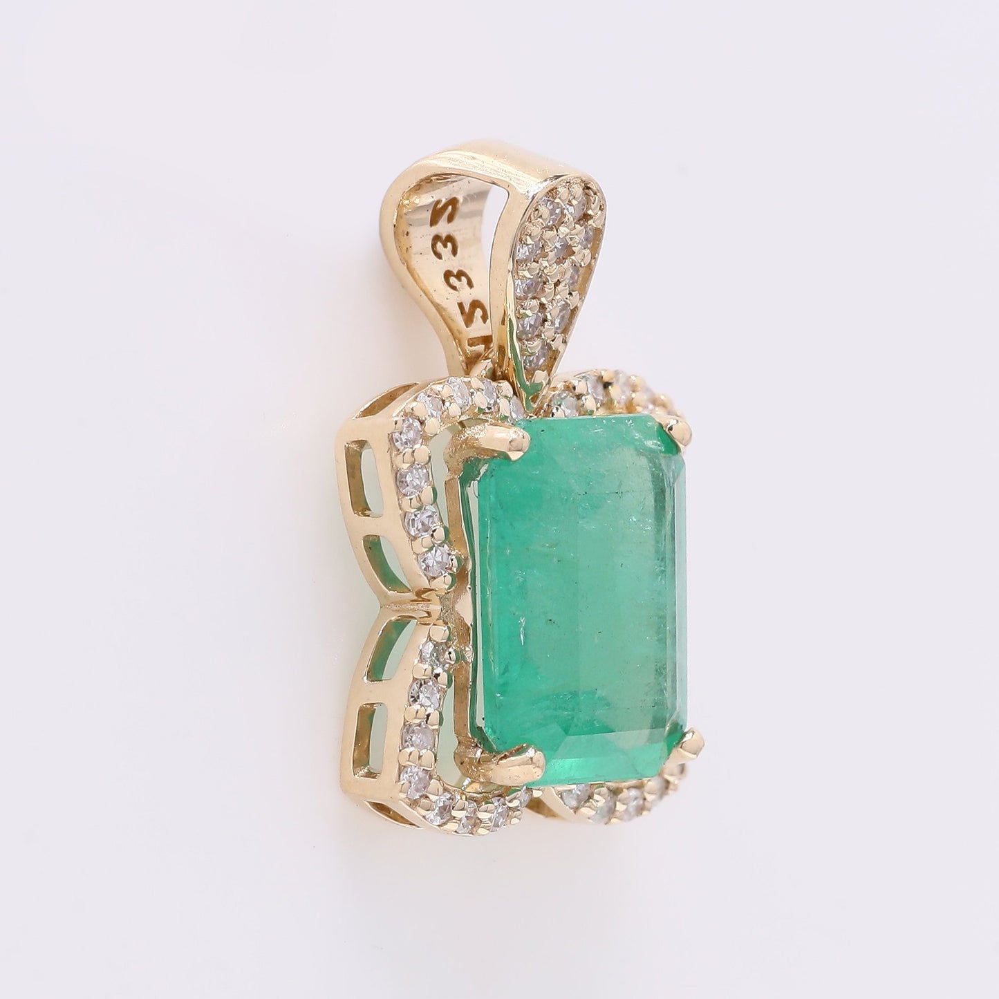 2.25 Ct Octagon Step Cut Natural Emerald 14K Gold Pendant
