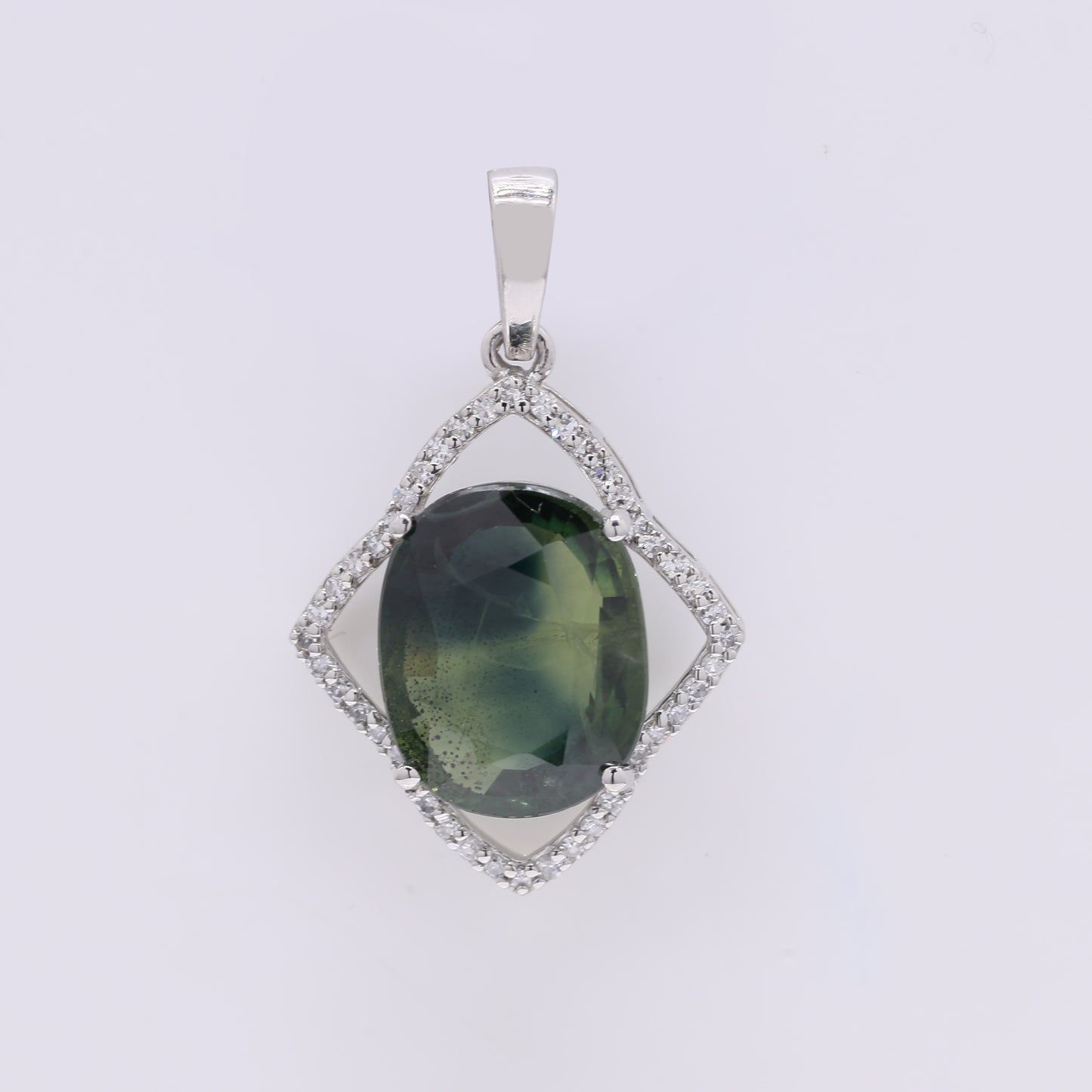 5.00 Ct Cushion Mixed Cut Natural Green Sapphire 950 Platinum Pendant