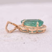 1.67 Ct Pear Mixed Cut Natural Emerald 14K Gold Pendant
