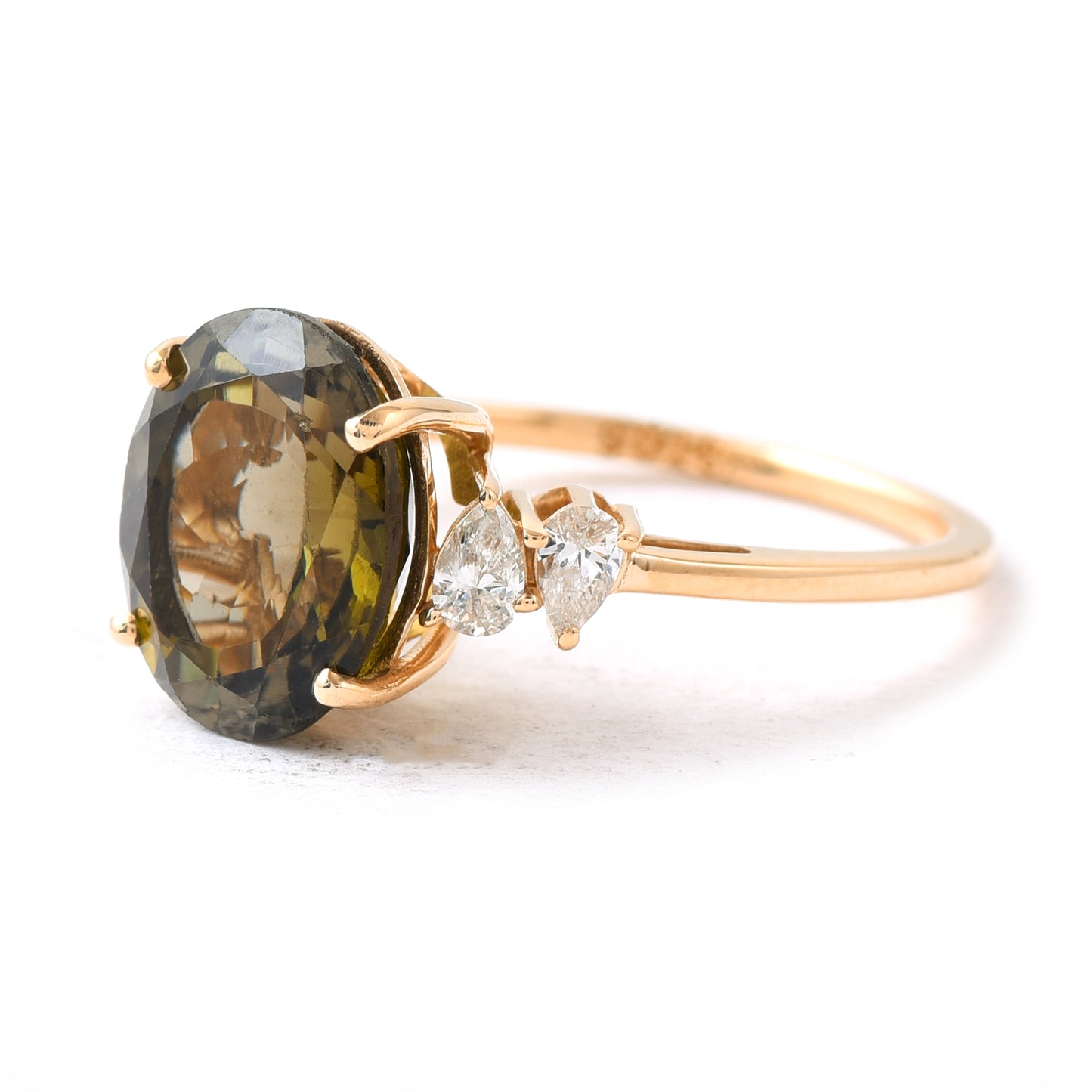 2.02 Ct Oval Mixed Cut Natural Green Tourmaline 14K Gold Ring