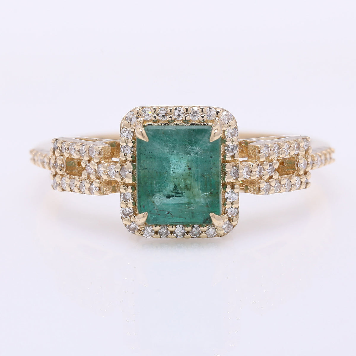 1.42 Ct Octagon Step Cut Natural Emerald 14K Gold Ring