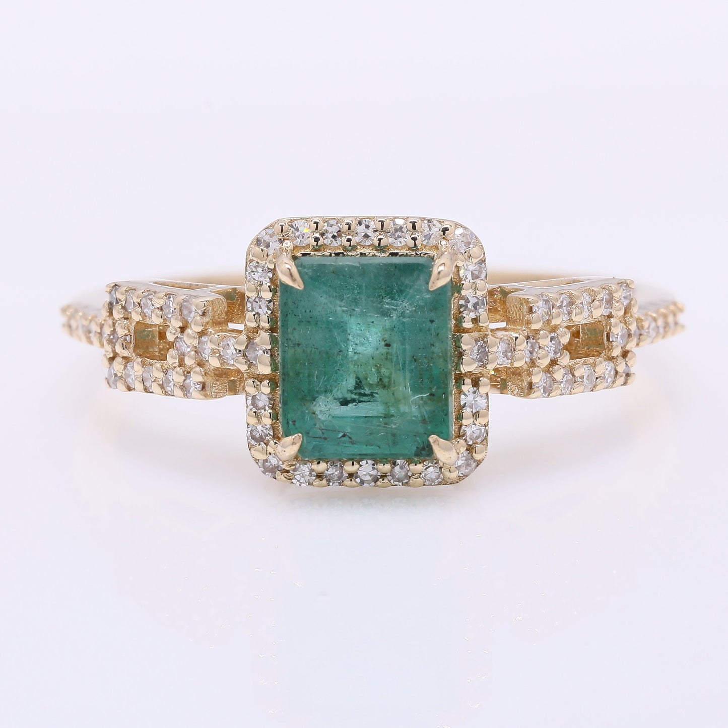 1.42 Ct Octagon Step Cut Natural Emerald 14K Gold Ring