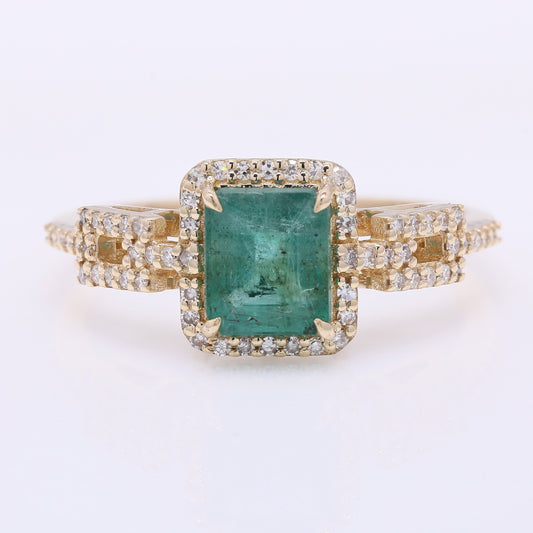 1.42 Ct Octagon Step Cut Natural Emerald 14K Gold Ring
