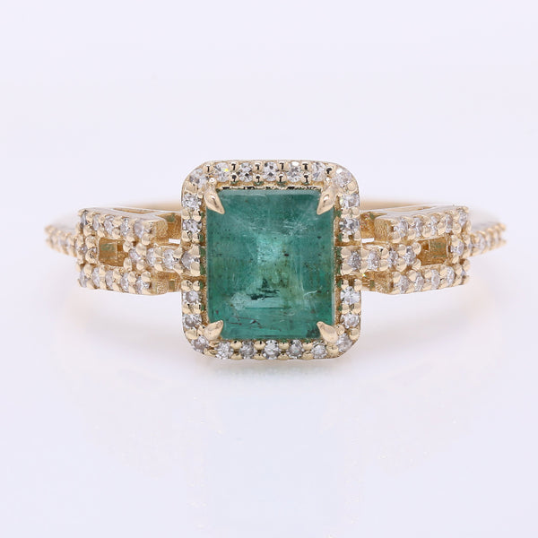 1.42 Ct Octagon Step Cut Natural Emerald 14K Gold Ring