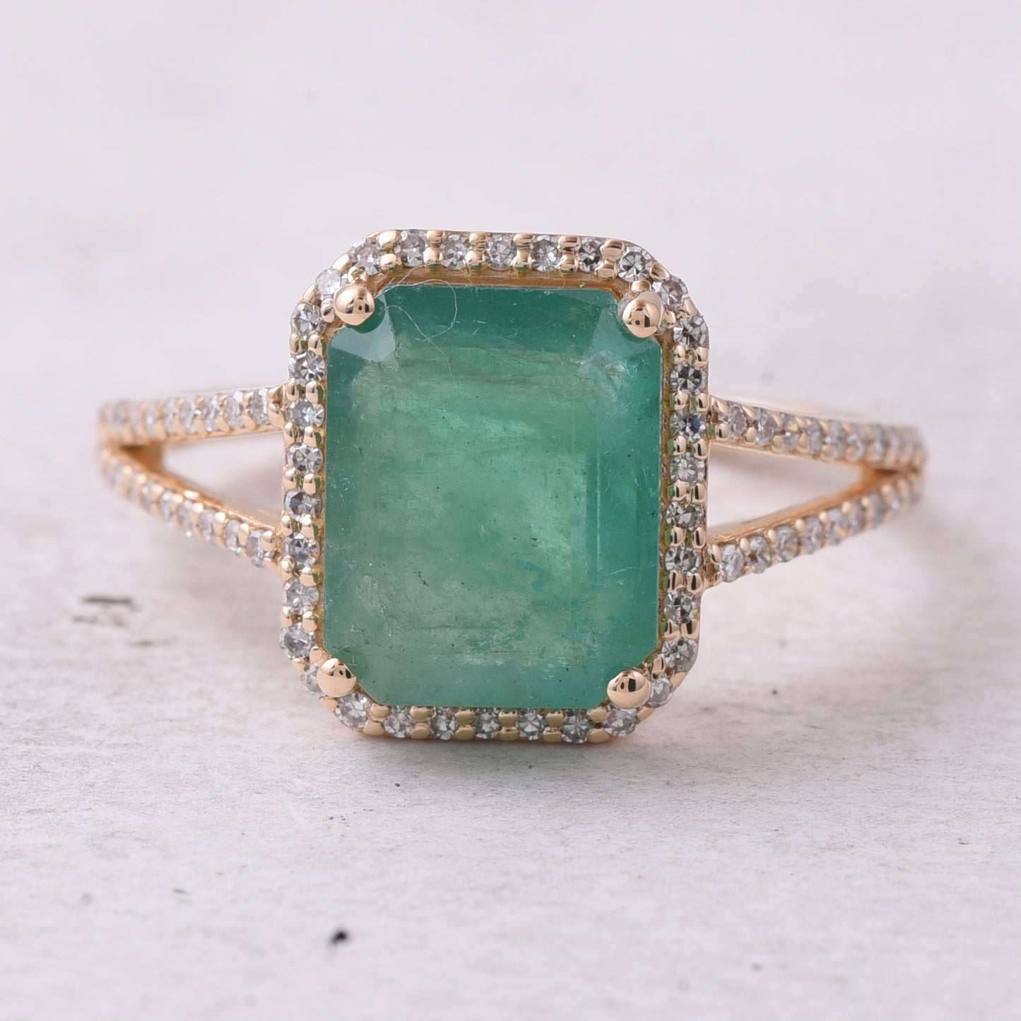 3.45 Ct Octagon Step Cut Natural Emerald 14K Gold Ring
