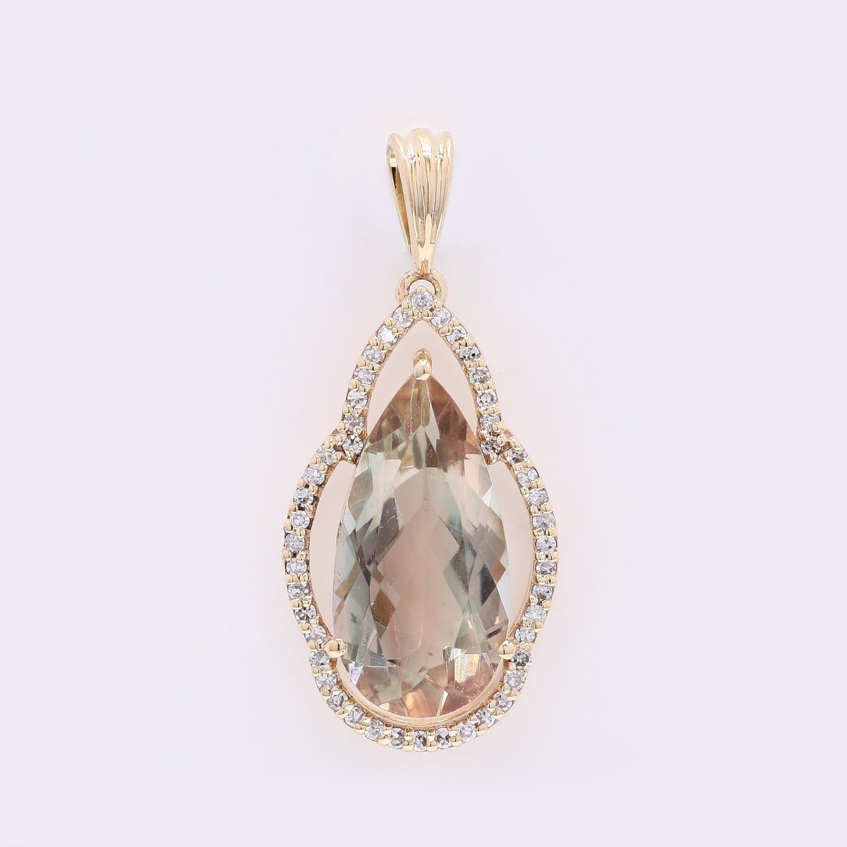 2.96 Ct Pear Mixed Cut Natural Sunstone 14K Gold Pendant