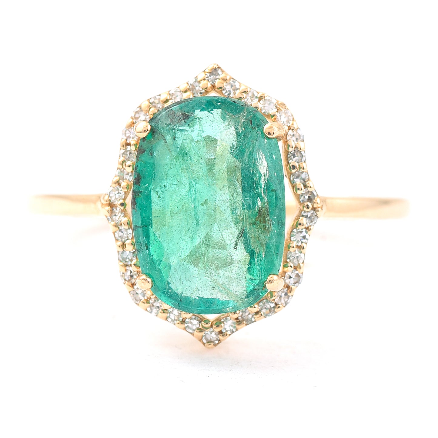 2.69 Ct Cushion Mixed Cut Natural Emerald 14K Gold Ring