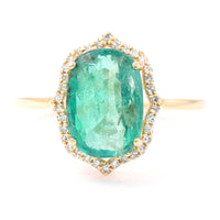 2.69 Ct Cushion Mixed Cut Natural Emerald 14K Gold Ring