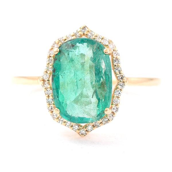 2.69 Ct Cushion Mixed Cut Natural Emerald 14K Gold Ring