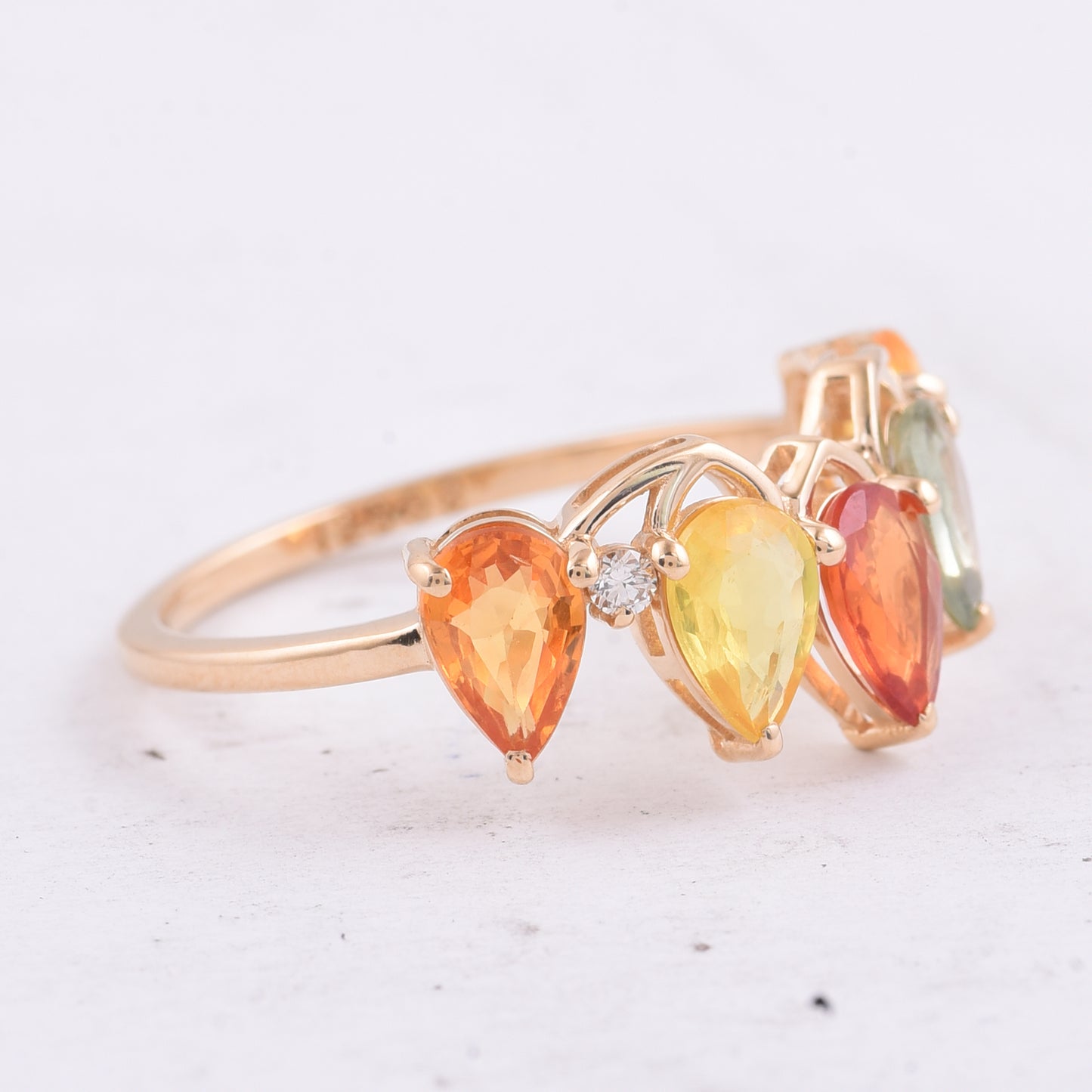 2.20 Ct Pear Natural Multi Coloured Sapphire 14K Gold Ring