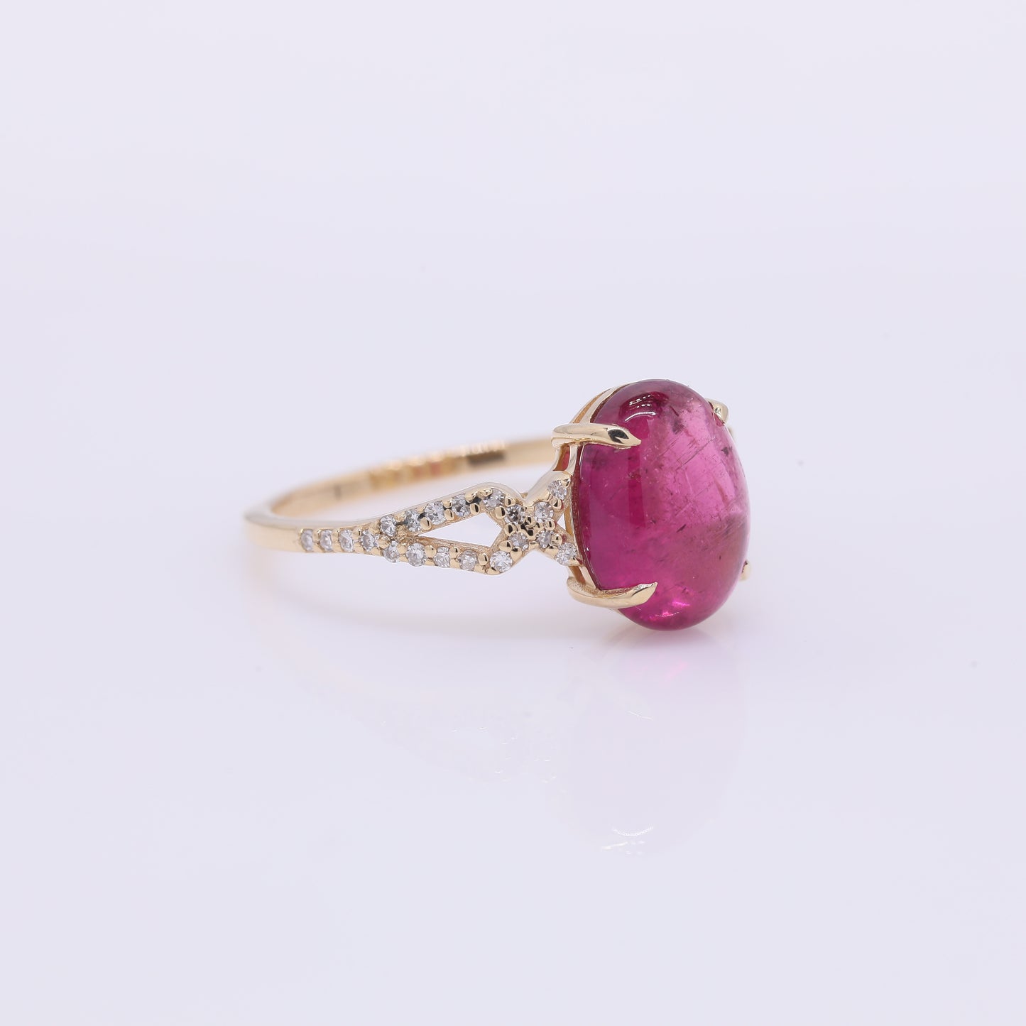 3.15 Ct Oval Cabochon Cut Natural Pink Tourmaline 14K Gold Ring