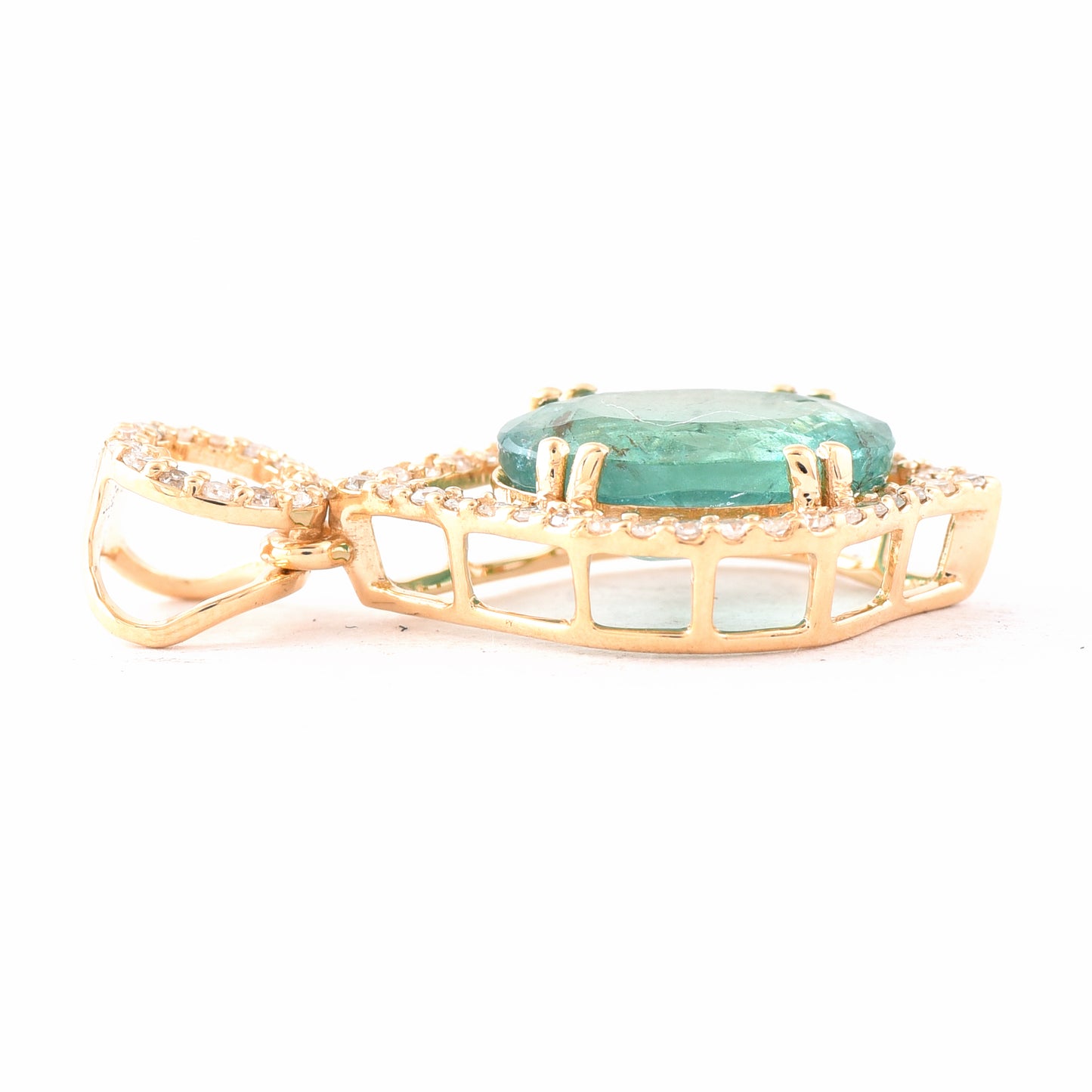 1.89 Ct Oval Mixed Cut Natural Emerald 14K Gold Pendant