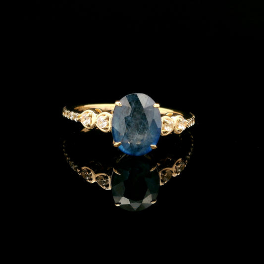 2.38 Ct Oval Mixed Cut Natural Corundum Sapphire 14K Gold Ring
