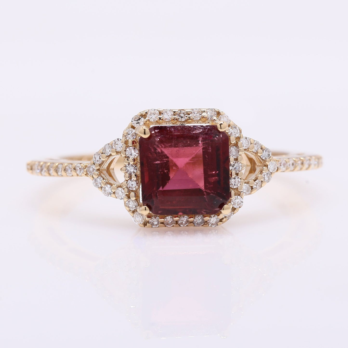 1.59 Ct Octagon Step Cut Natural Rubellite 14K Gold Ring