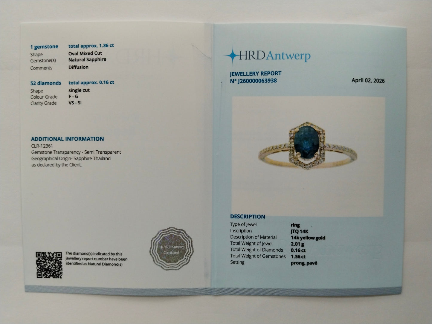 1.52 Ct Oval Mixed Cut Natural Sapphire 14K Gold Ring